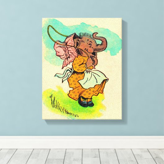 Aangeklede olifant die springtouw speelt in de jar canvas afdruk (Insitu (Houten vloer))