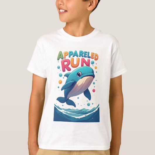 Aangeklede Run: Speelse Cartoon Walvis T-shirt (Voorkant)