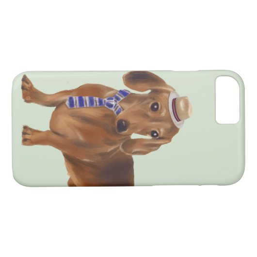 Aangeklede teckel (achtergrondkleur bewerkbaar) Case-Mate iPhone case (Achterkant (Horizontaal))