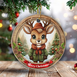 Aangeklede Whimsical Rendier Pret Vakantie Seizoen Keramisch Ornament