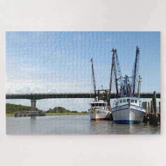Aangemeerde garnalenboten legpuzzel (Horizontaal)