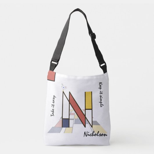 Aangenaam neoplasticisme Art Monogram. Brief N Crossbody Tas (Voorkant)