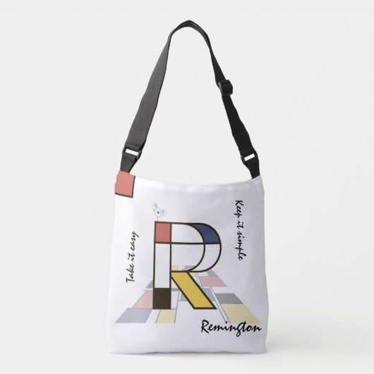 Aangenaam neoplasticisme Art Monogram. Brief R Crossbody Tas (Voorkant)