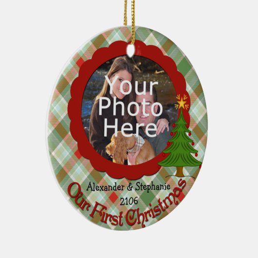 Aangenaam Plaid Onze Eerste Kerstmis Ornament (Rechts)