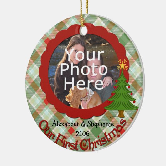 Aangenaam Plaid Onze Eerste Kerstmis Ornament (Links)