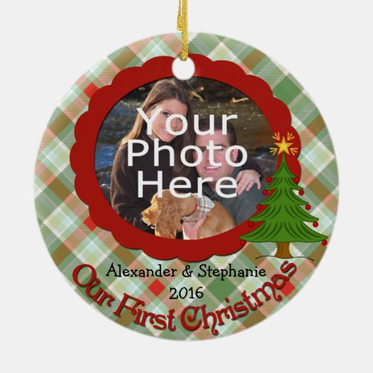 Aangenaam Plaid Onze Eerste Kerstmis Ornament (Achterkant)