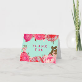 Aangenaam Roze & Mint Bloemen Dank u Bedankkaart
