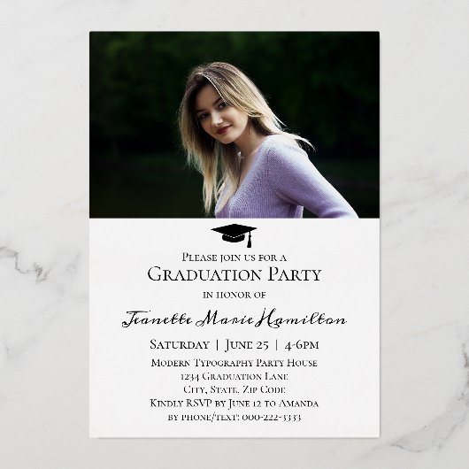 Aangenaam Typografiescript voor/achter Afstuderen  Folie Uitnodiging (Achterkant)