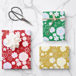 AANGENAME BLOEMMOTIEVEN IN GOUD, ROOD & GROEN INPAKPAPIER VEL