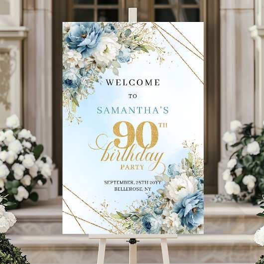 Aangename Boho stoffig blauwe gouden 90ste verjaar Poster
