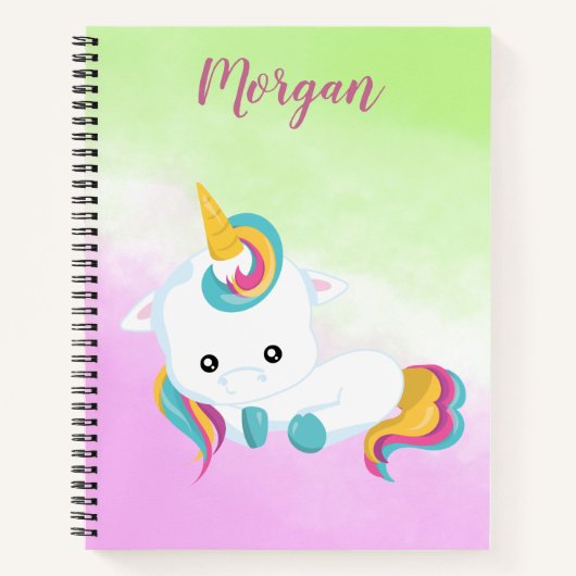 Aangename eenhoorn op groene en Paarse achtergrond Notitieboek (Voorkant)