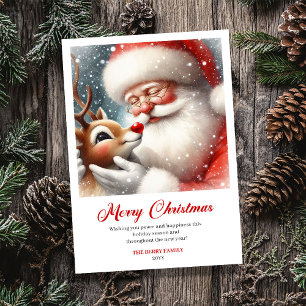 Aangename Kerstman Met Rendier Rudolph Kerstkaarte Feestdagenkaart