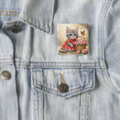 aangename knop met kitten vierkante button 5,1 cm (In situ)