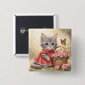 aangename knop met kitten vierkante button 5,1 cm (Voorkant /achterkant)