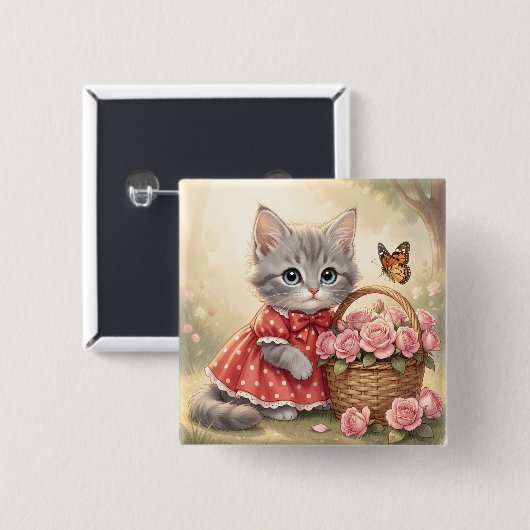 aangename knop met kitten vierkante button 5,1 cm (Voorkant /achterkant)