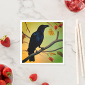 Aangename pret raaf op tak servet (Insitu)