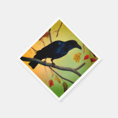 Aangename pret raaf op tak servet (Hoek)