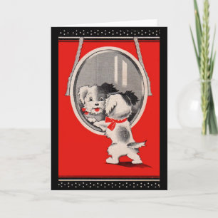 aangename puppy in de spiegel kaart