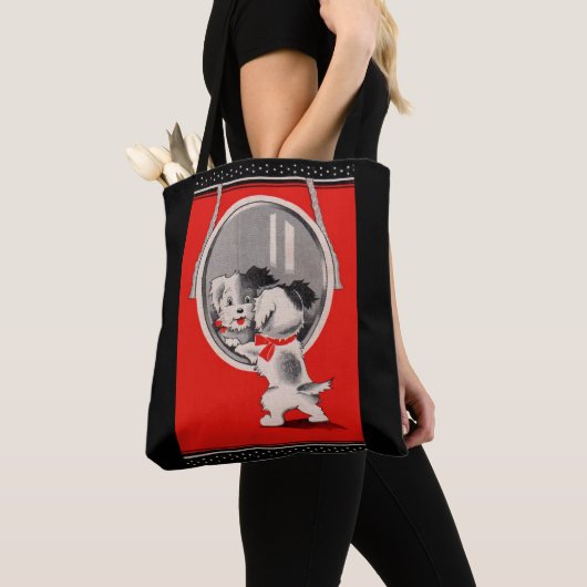 aangename puppy in de spiegel tote bag (Dichtbij)