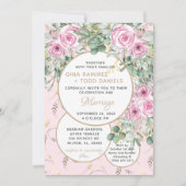 Aangename roze roos bruiloft uitnodiging (Voorkant)