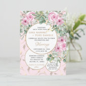 Aangename roze roos bruiloft uitnodiging (Staand voorkant)