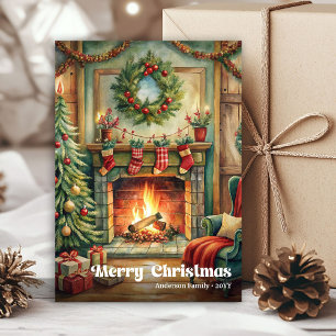 Aangename vintage Kerst-interieur in zachte toon Feestdagenkaart