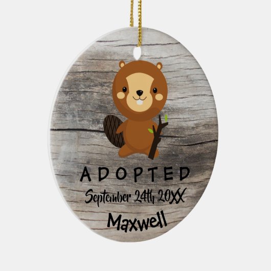 Aangenomen - Gepersonaliseerd Beaver Adoption Gift Keramisch Ornament (Rechts)