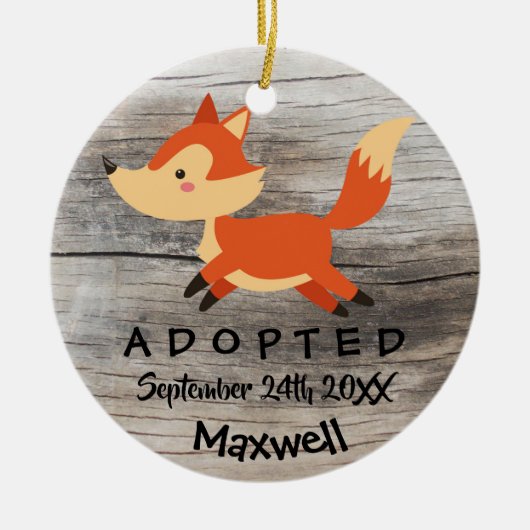 Aangenomen - Gepersonaliseerd Fox Adoption Gift Keramisch Ornament (Voorkant)