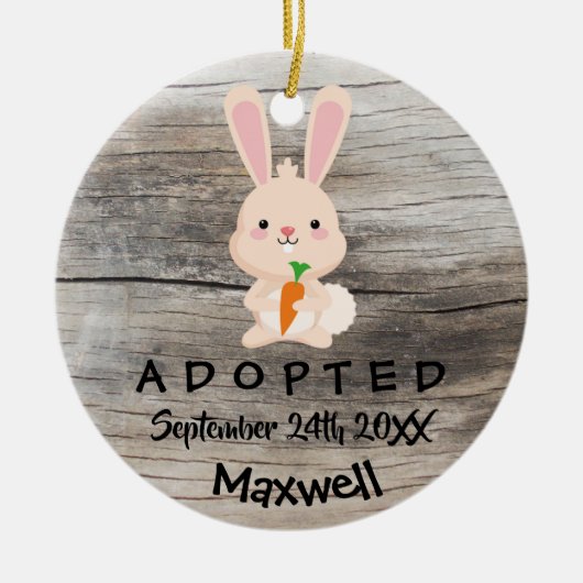 Aangenomen - Gepersonaliseerd roze Bunny Adoption Keramisch Ornament (Voorkant)
