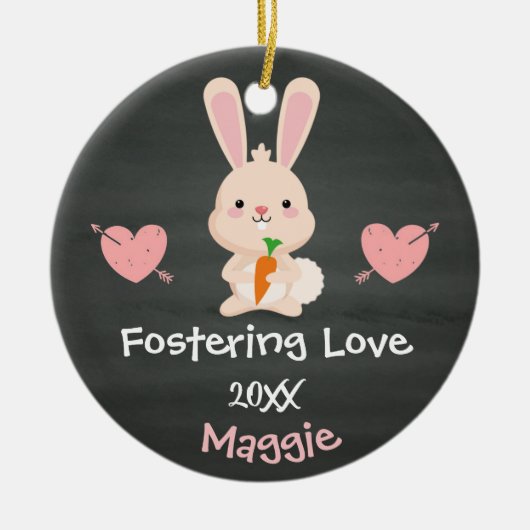 Aangenomen - Gepersonaliseerd roze Bunny Foster Ca Keramisch Ornament (Voorkant)