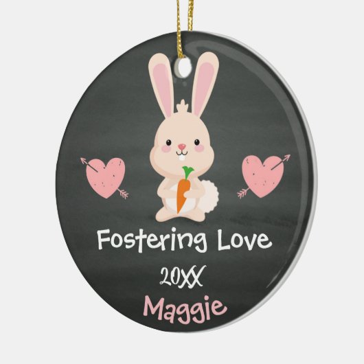 Aangenomen - Gepersonaliseerd roze Bunny Foster Ca Keramisch Ornament (Links)