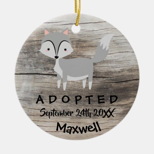 Aangenomen - Gepersonaliseerd Wolf Adoption Gift Keramisch Ornament (Voorkant)