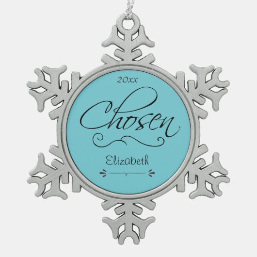 Aangenomen Scrolling Chosen Datum Aanname aanpasse Tin Sneeuwvlok Ornament (Voorkant)
