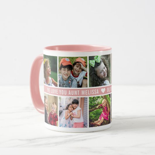 Aangepast 10 fotocollage waarvan we houden van tan mok (Voorkant links)