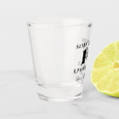 Aangepast 10-jarig jubileum script zwart wit moder shot glas (Links)