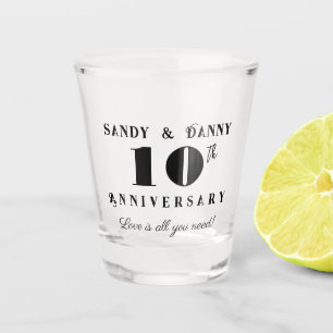 Aangepast 10-jarig jubileum script zwart wit moder shot glas