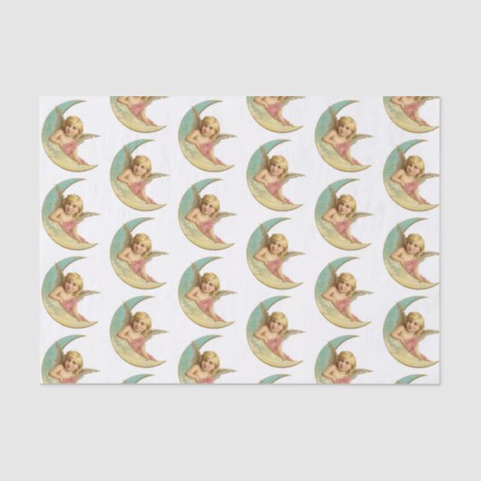 Aangepast 10lb-weefselpapier, witte kERUB EN MOON Tissuepapier (Voorkant)