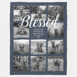 Aangepast 11 foto-collage BLESSED Dark Blue Fleece Deken