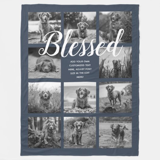 Aangepast 11 foto-collage BLESSED Dark Blue Fleece Deken (Voorkant)