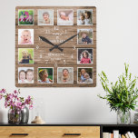 Aangepast 12 citaat voor fotocollage Reclagehout Vierkante Klok<br><div class="desc">Create your own foto collage wall clock with 12 of your favorite pictures. Foto van frame clock helps you treasure your special moments and also makes a thoughtful gift for ouders, grootouders and friends. The personalized familiy clock makes it a perfect gift for all gelegenheden. Personalize with familiy name and...</div>