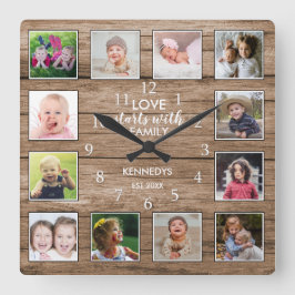 Aangepast 12 Foto Collage Family Love Quote Wood Vierkante Klok