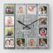 Aangepast 12 Foto collage Rustic Gray Wood Vierkante Klok (Voorkant)