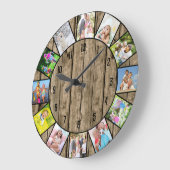 Aangepast 12 Foto collage Rustic Natural Wood Roun Grote Klok (Hoek)