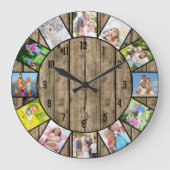 Aangepast 12 Foto collage Rustic Natural Wood Roun Grote Klok (Voorkant)