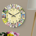Aangepast 12 fotocollage Rustic Cream Wood Rond Grote Klok<br><div class="desc">Creëer uw eigen unieke muurklok. Dit roomhout heeft zwarte cijfers en ziet er goed uit met zowel modern als bijtend boerendeeg. Het fotomalplaatje is opstelling klaar voor u om 12 van uw favoriete foto's toe te voegen. Voeg uw afbeeldingen toe die met de klok mee van de bovenkant werken en...</div>