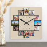 Aangepast 12 geheugenpennen Familie Foto Collage Vierkante Klok<br><div class="desc">Creëer uw eigen persoonlijke familieklek van de collage van de foto met uw douane afbeeldingen. Voeg uw favoriete foto's, design of kunstwerken toe aan iets echt unieks te creëer. Om deze sjabloon van het ontwerp uit te geven, klik "Verandering"en upload uw eigen afbeelding zoals hierboven getoond. Klik op 'Aanpassen' om...</div>