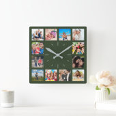 Aangepast 12-Keepasfamilie Foto-Collage-Kinder hui Vierkante Klok (Huis)