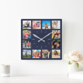 Aangepast 12 Keepomwille Family Photo Collage Navy Vierkante Klok (Huis)