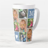 Aangepast 12 Monogram fotoCollage Blue Family Latte Mok (Rechterhoek)
