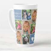 Aangepast 12 Monogram fotoCollage Blue Family Latte Mok (Linkerhoek)